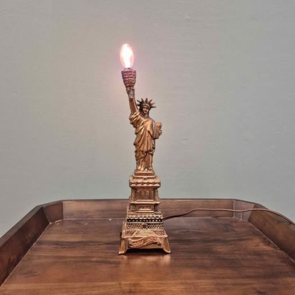 Vintage Bronze-Finish Statue of Liberty Figural Lamp - 12.5” Americana Novelty L